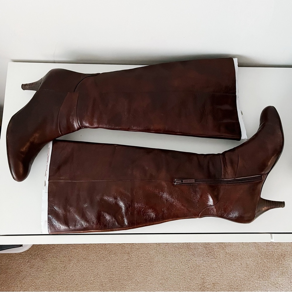 Nine West Medium Brown Knee High Heeled Boots - Picture 4 of 5